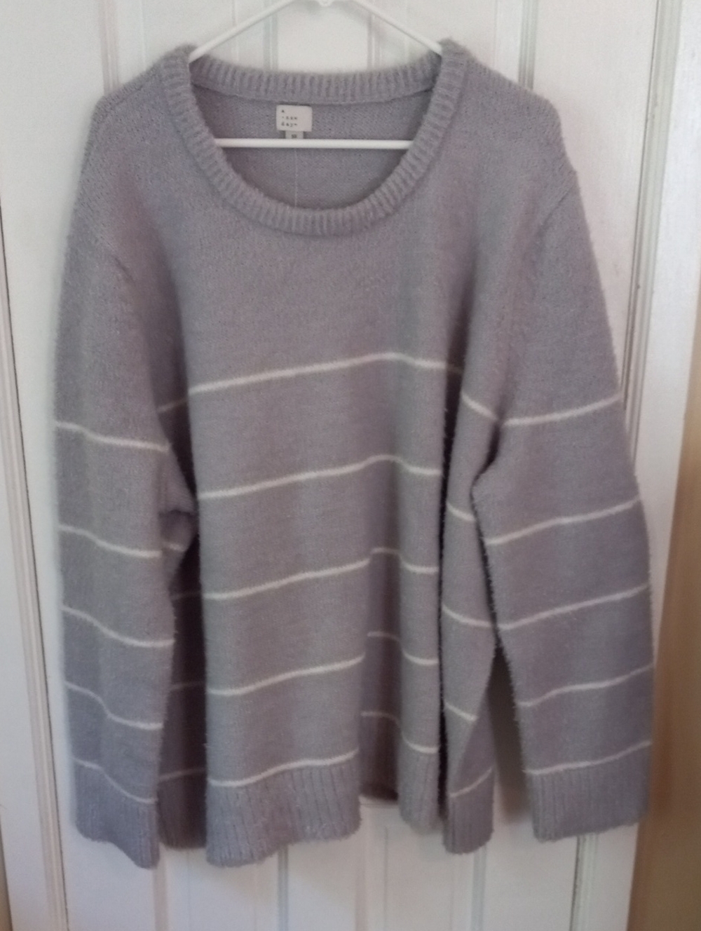a new day Light Lavender Crewneck Sweater with White Stripes